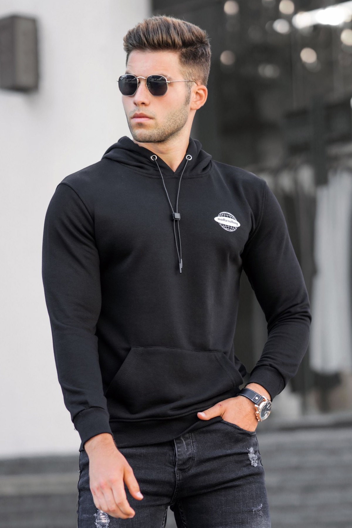 Madmext Siyah  Baskılı Erkek Sweatshirt 5297