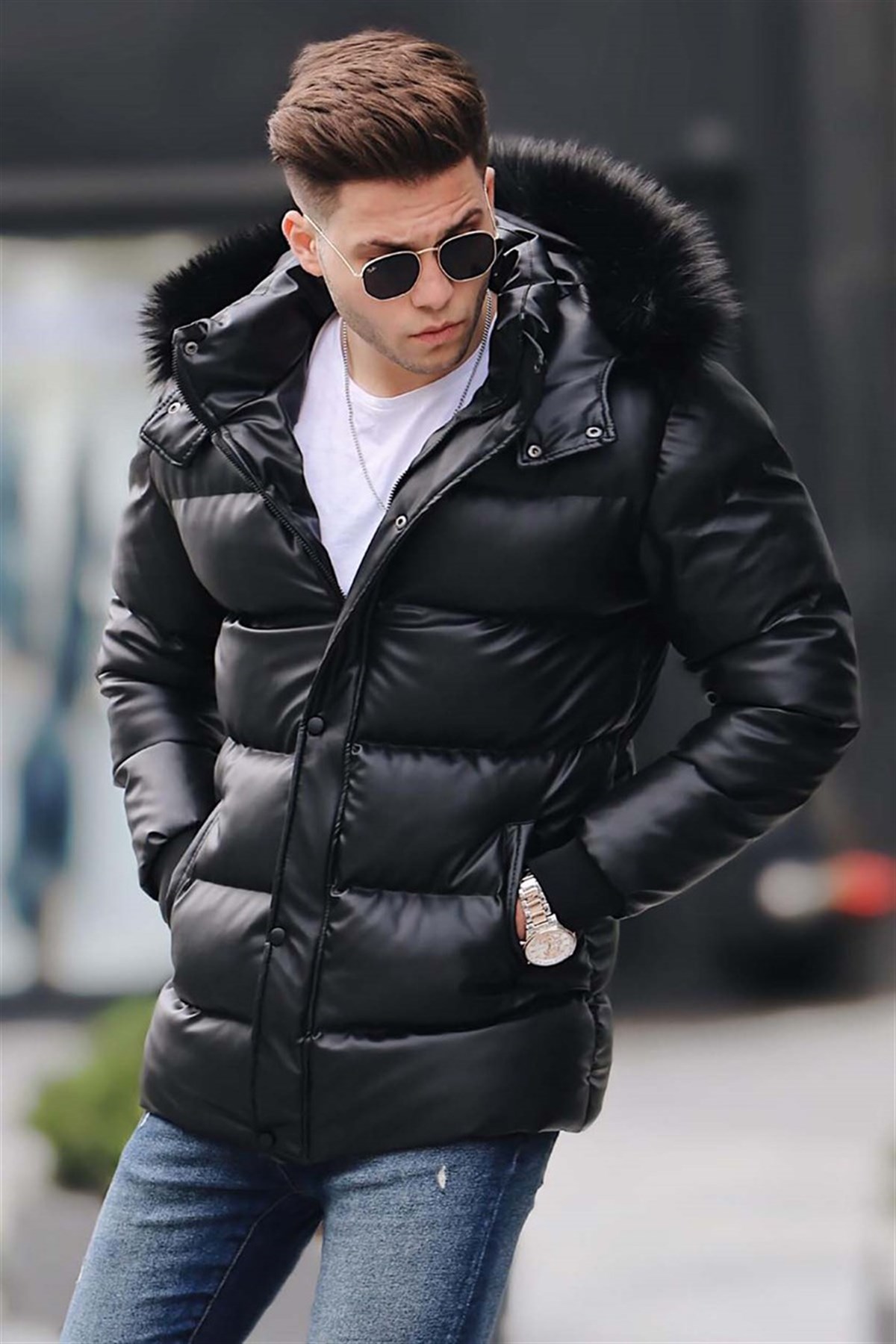 Madmext Black Down Jacket with Hooded