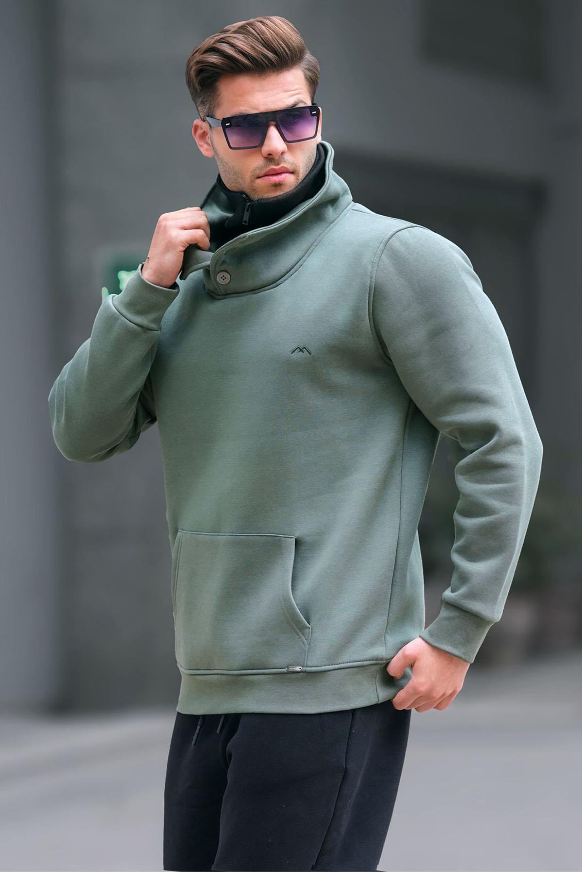 Madmext Khaki Button-up Knitwear Sweatshirt 4411