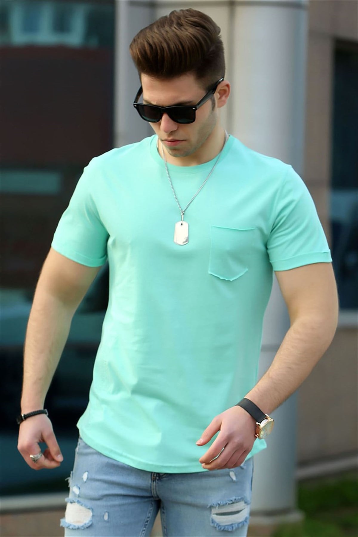 Madmext Turkuaz Basic Erkek Tişört 4510