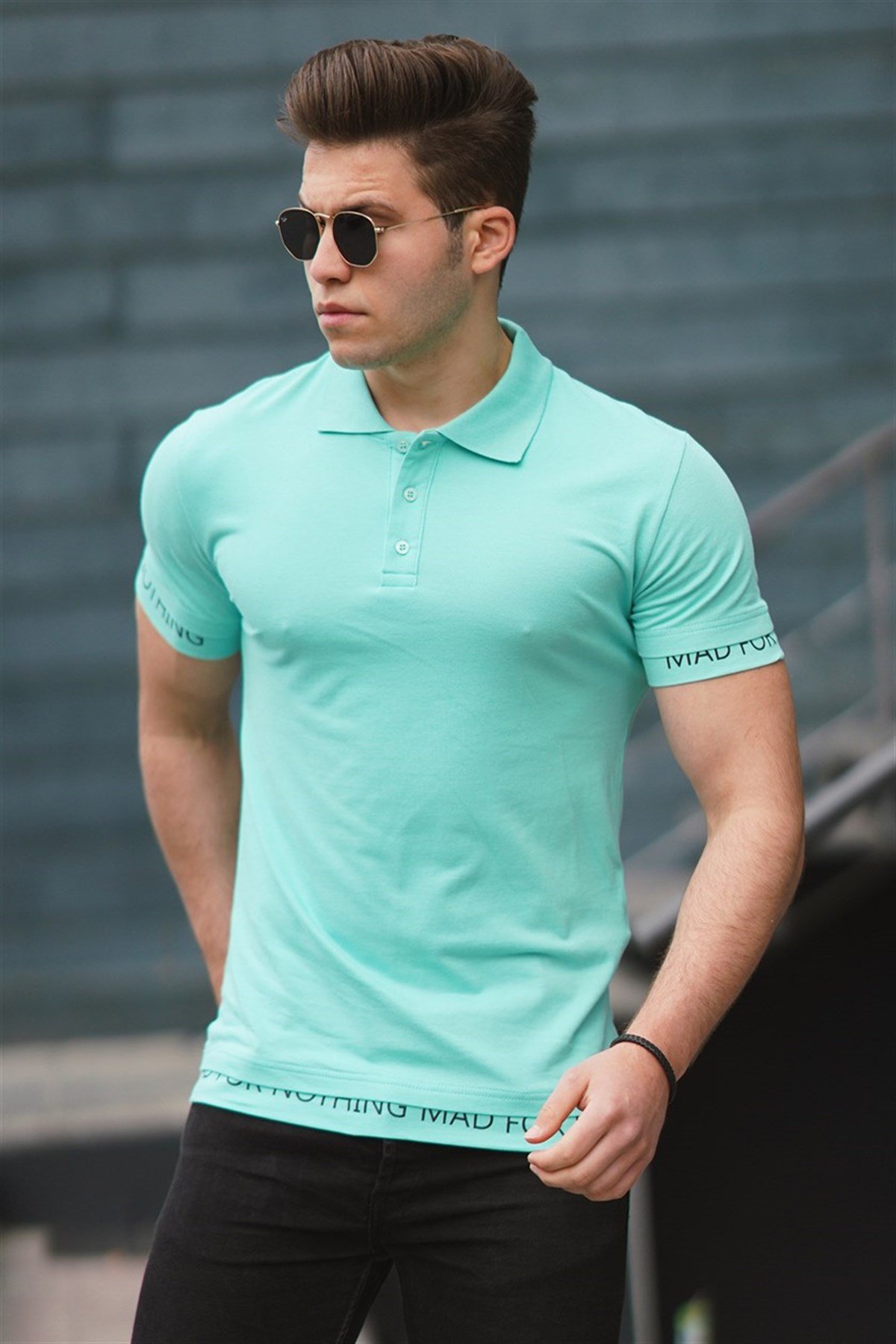 Madmext Turquoise Polo T-shirt for Men