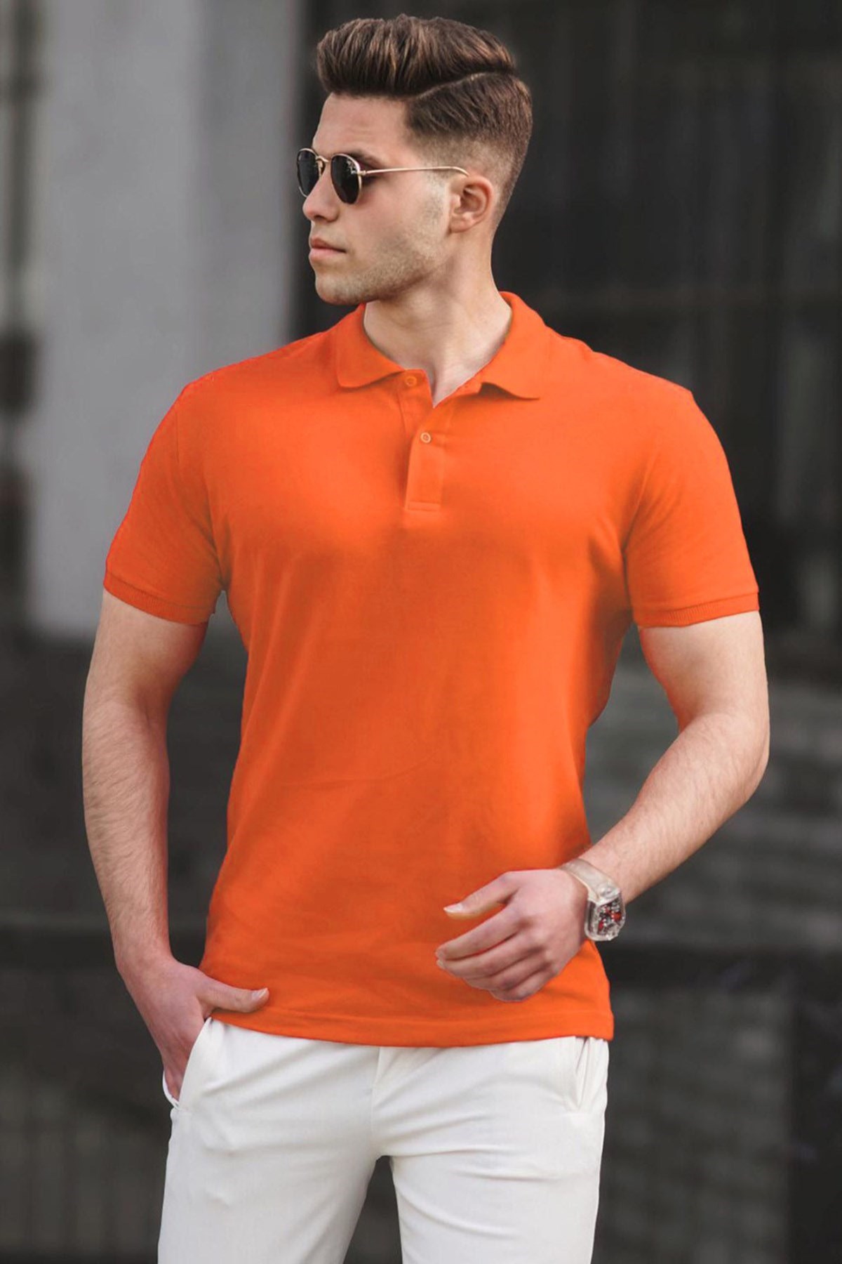 Madmext Men Basic Orange Polo T-shirt 5101