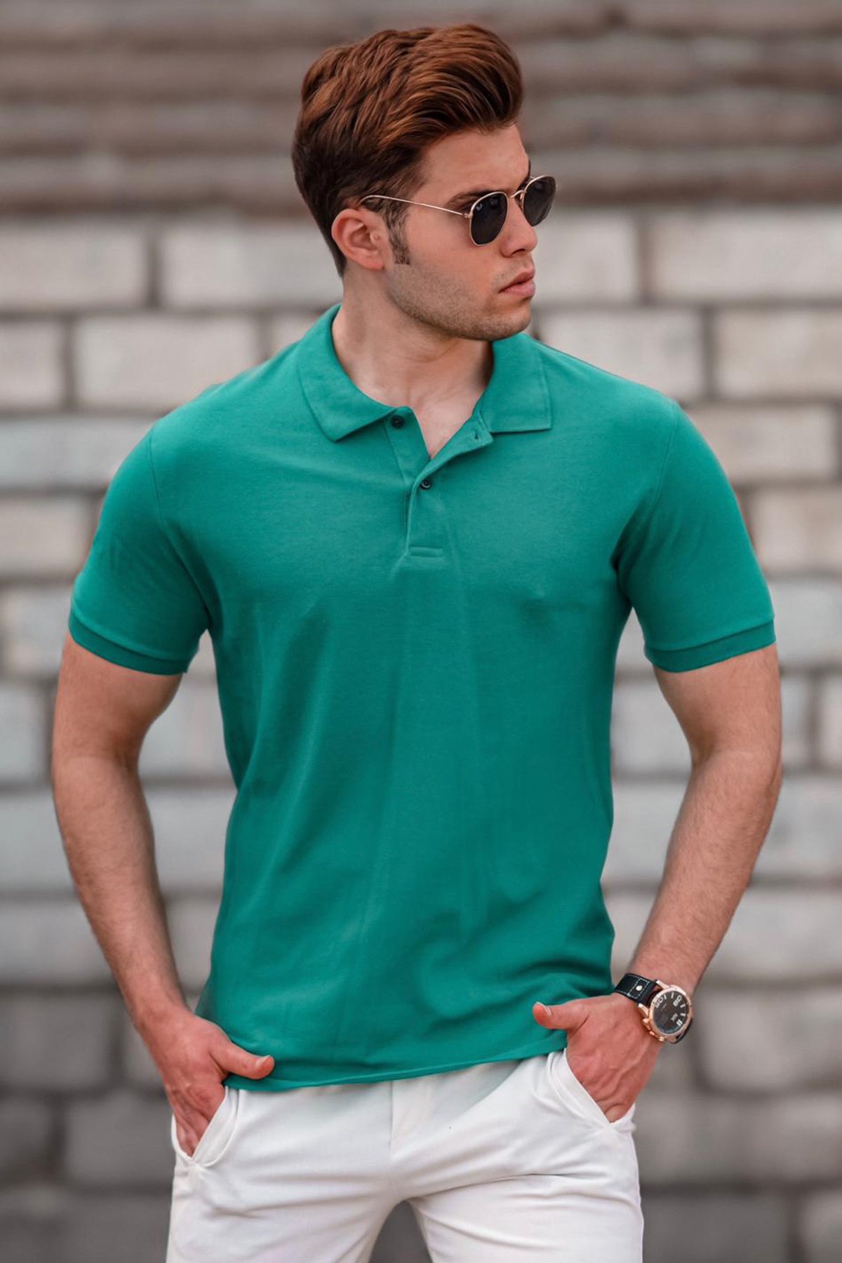 Madmext Men Basic Green Polo T-shirt 5101