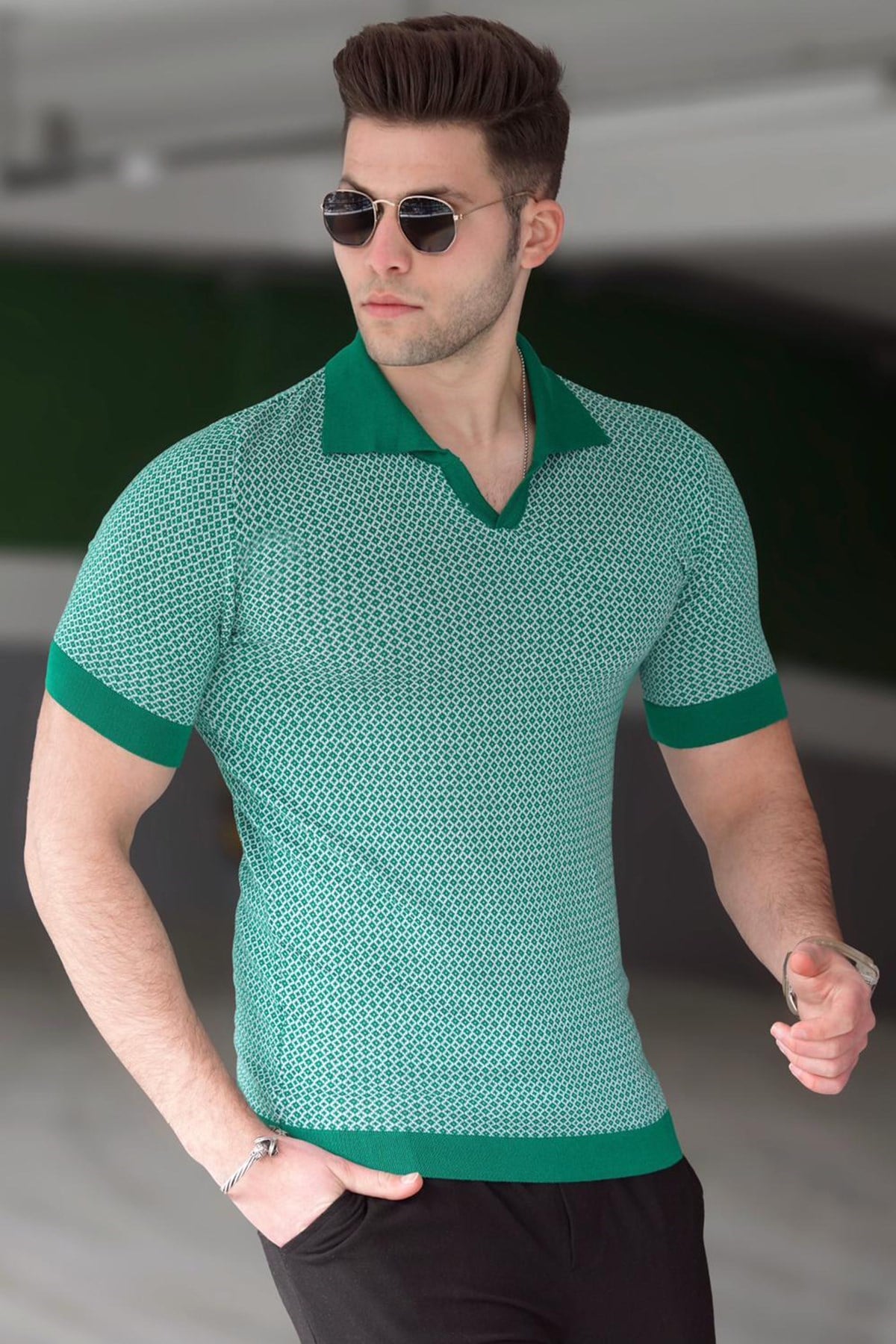 Madmext Yeşil  Polo Yaka Erkek Tişört 5077