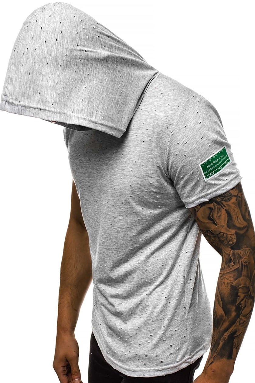 Madmext Grey Rapped T-shirt with Hood for Men3069