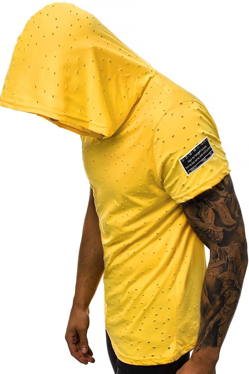 Madmext Yellow Rapped T-shirt with Hood for Men 3069