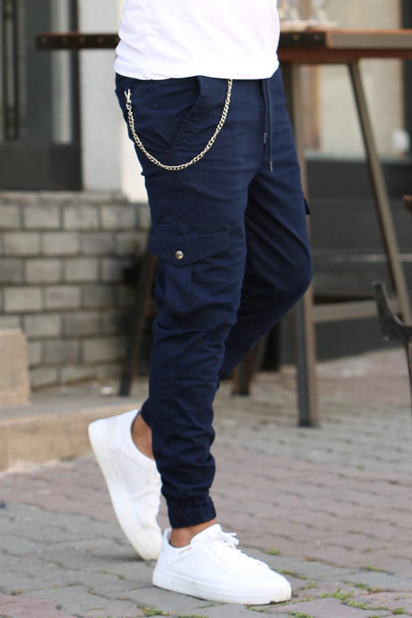 Madmext Navy Blue Cargo Trousers