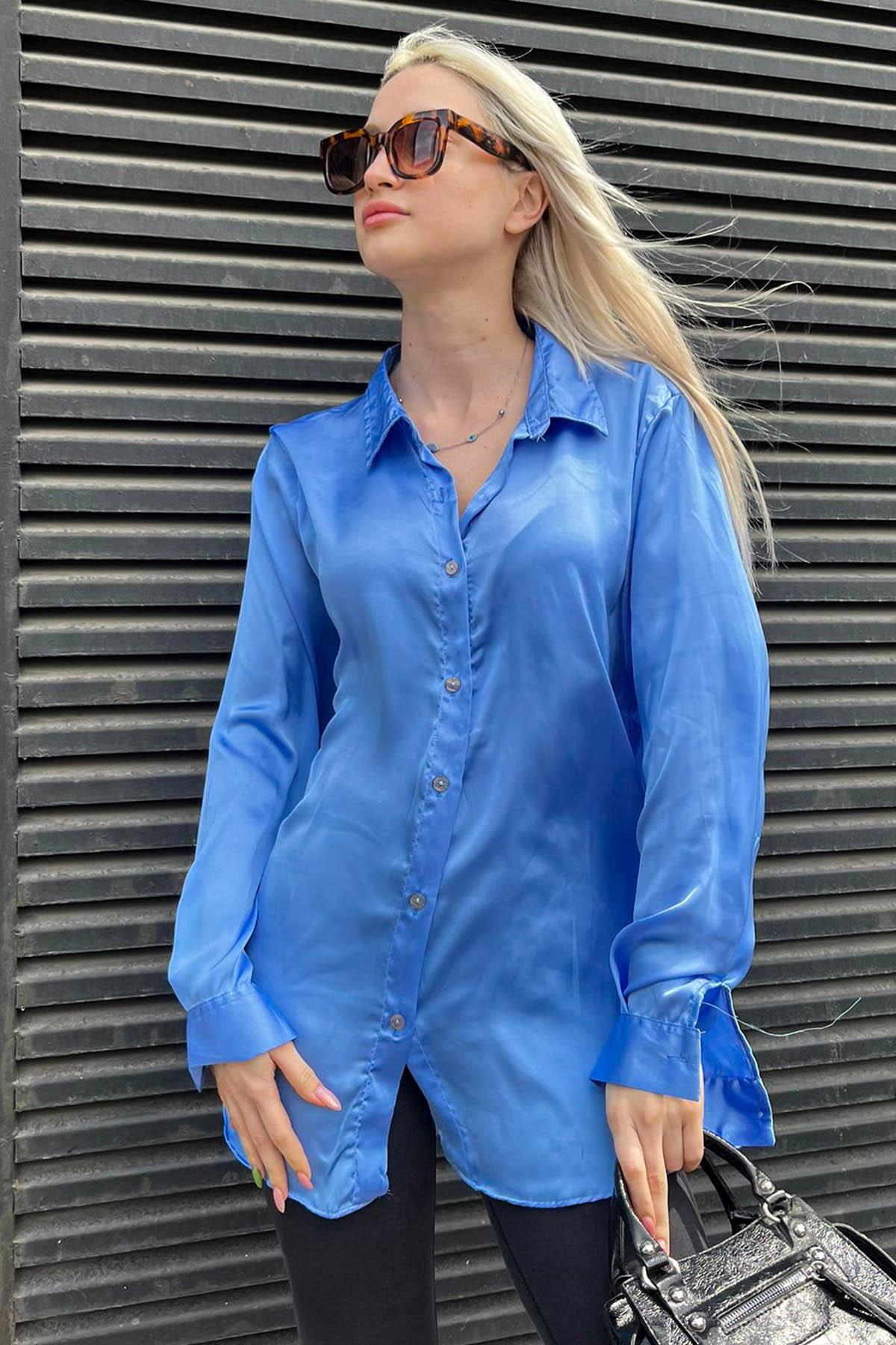 Mavi Basic Kadın Saten Gömlek - Madmext