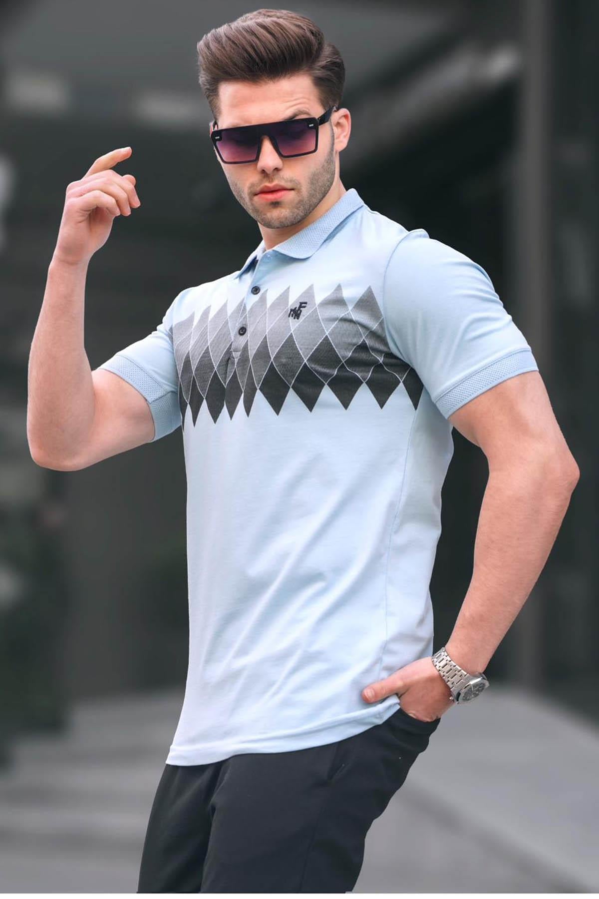 Mavi Desenli Polo Yaka Erkek Tişört 6106
