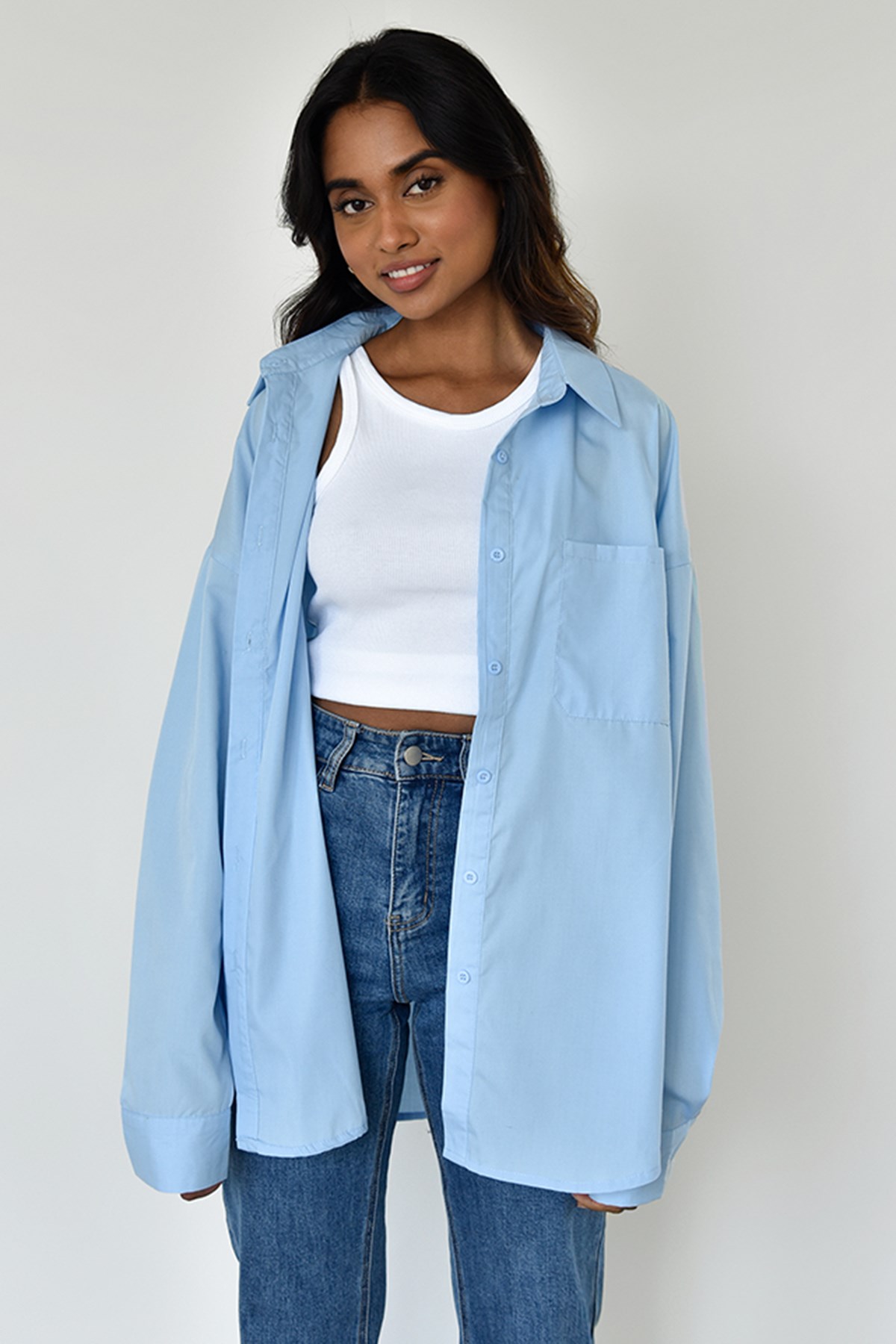 Mavi Oversize Basic Cepli Gömlek MG1528
