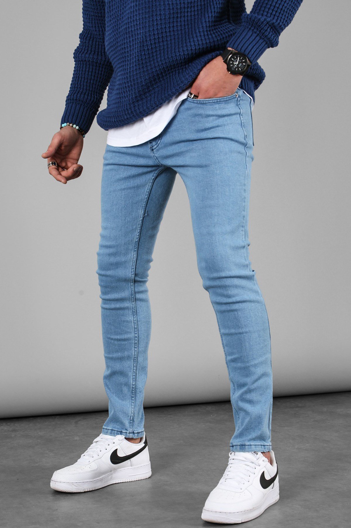 Men Skin Fit Blue Jeans -- Madmext