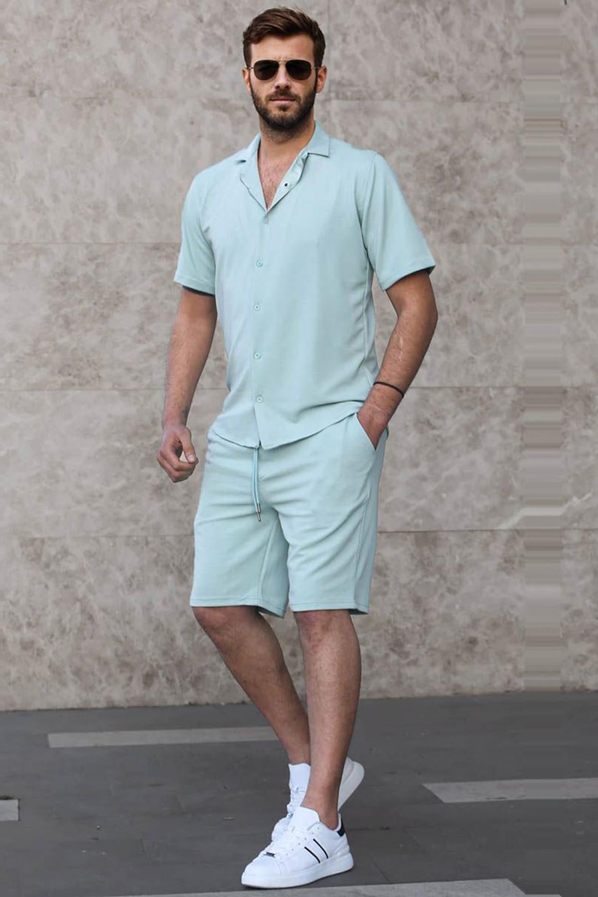 Mint Yeşili Basic Erkek Gömlek Takımı 5918