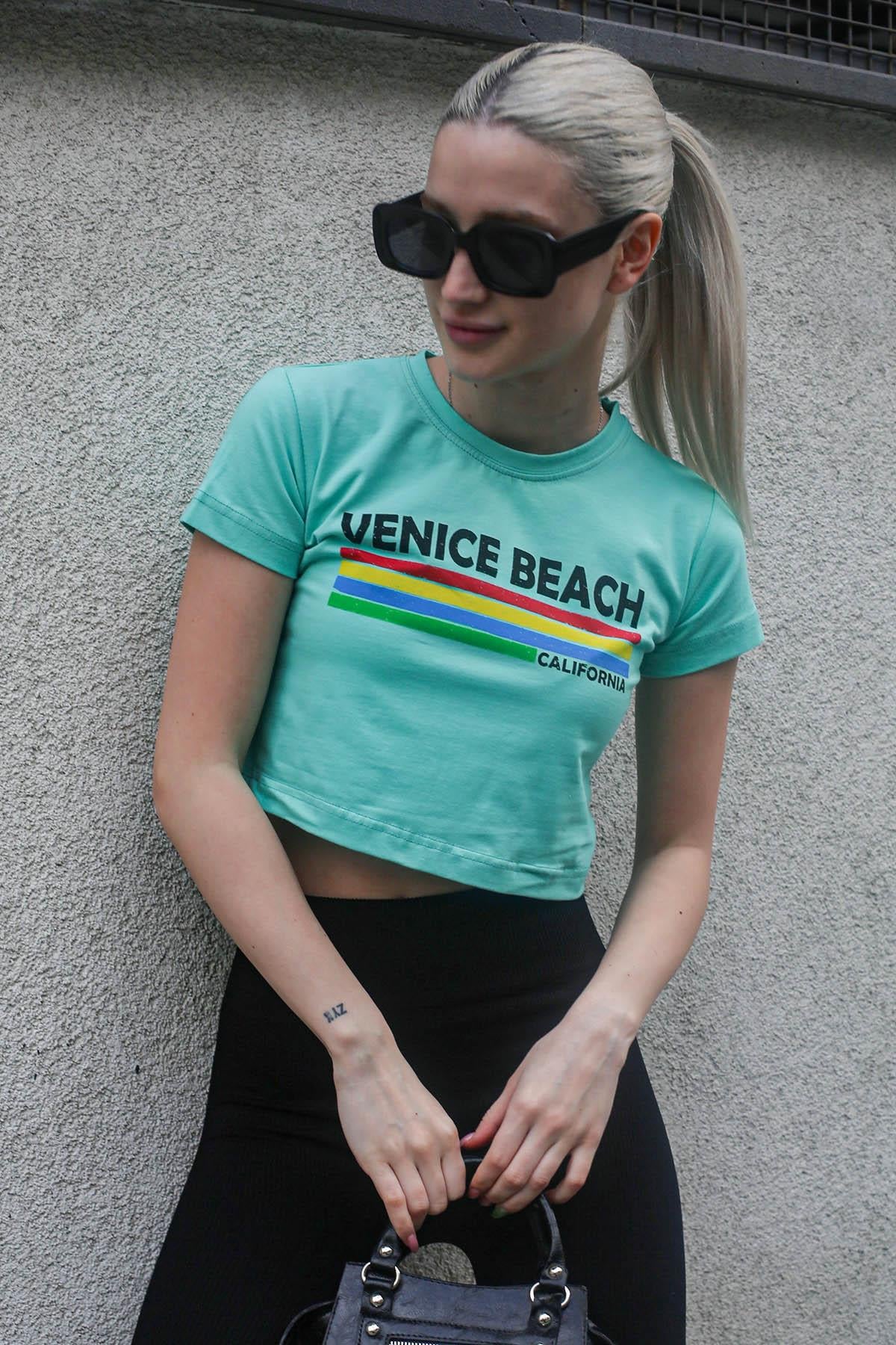 Mint Green Printed Crop T-Shirt MG1535