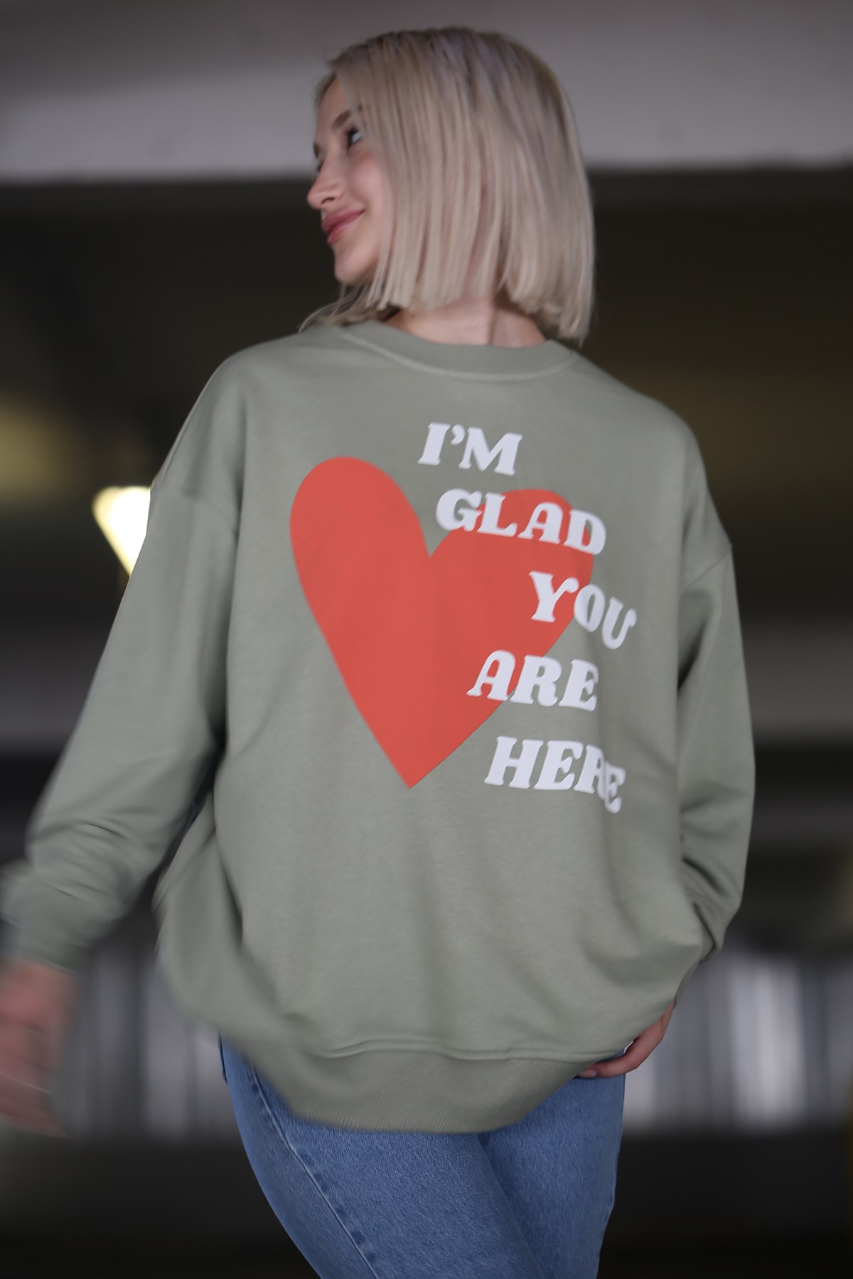 Mint Yeşili Baskılı Sweatshirt MG1224
