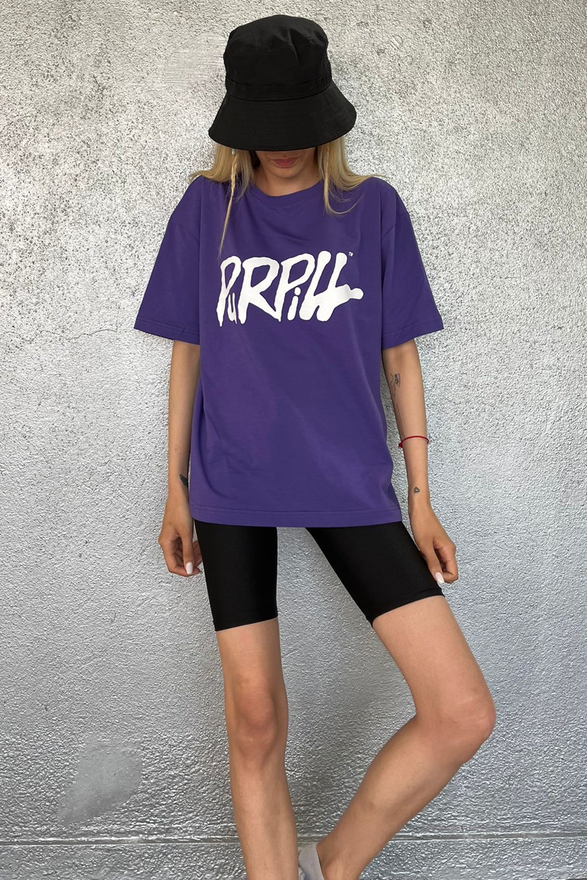 Mor Baskılı Oversize Tişört MG1490