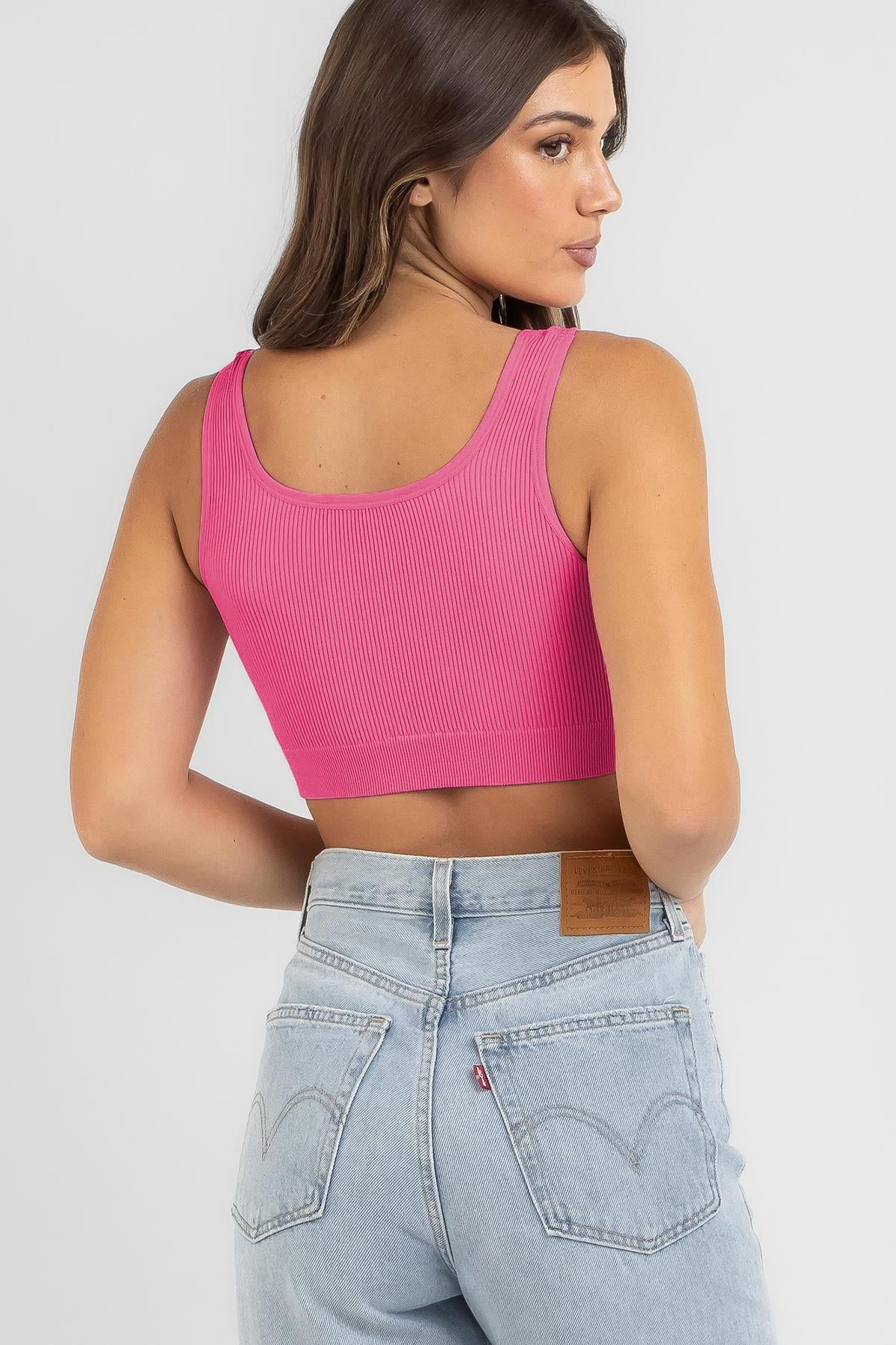 Pembe Askılı Basic Crop Top Bluz - Madmext