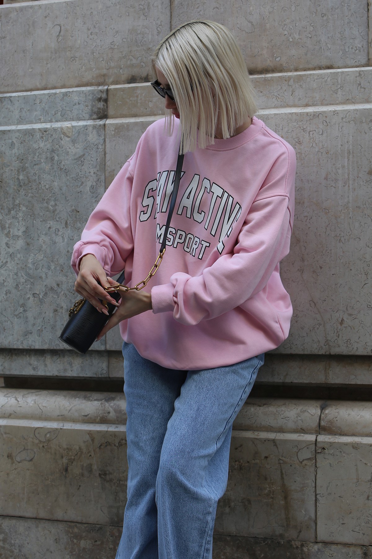 Pink Printed Oversize Sweatshirt -- Mad Girls -- Madmext