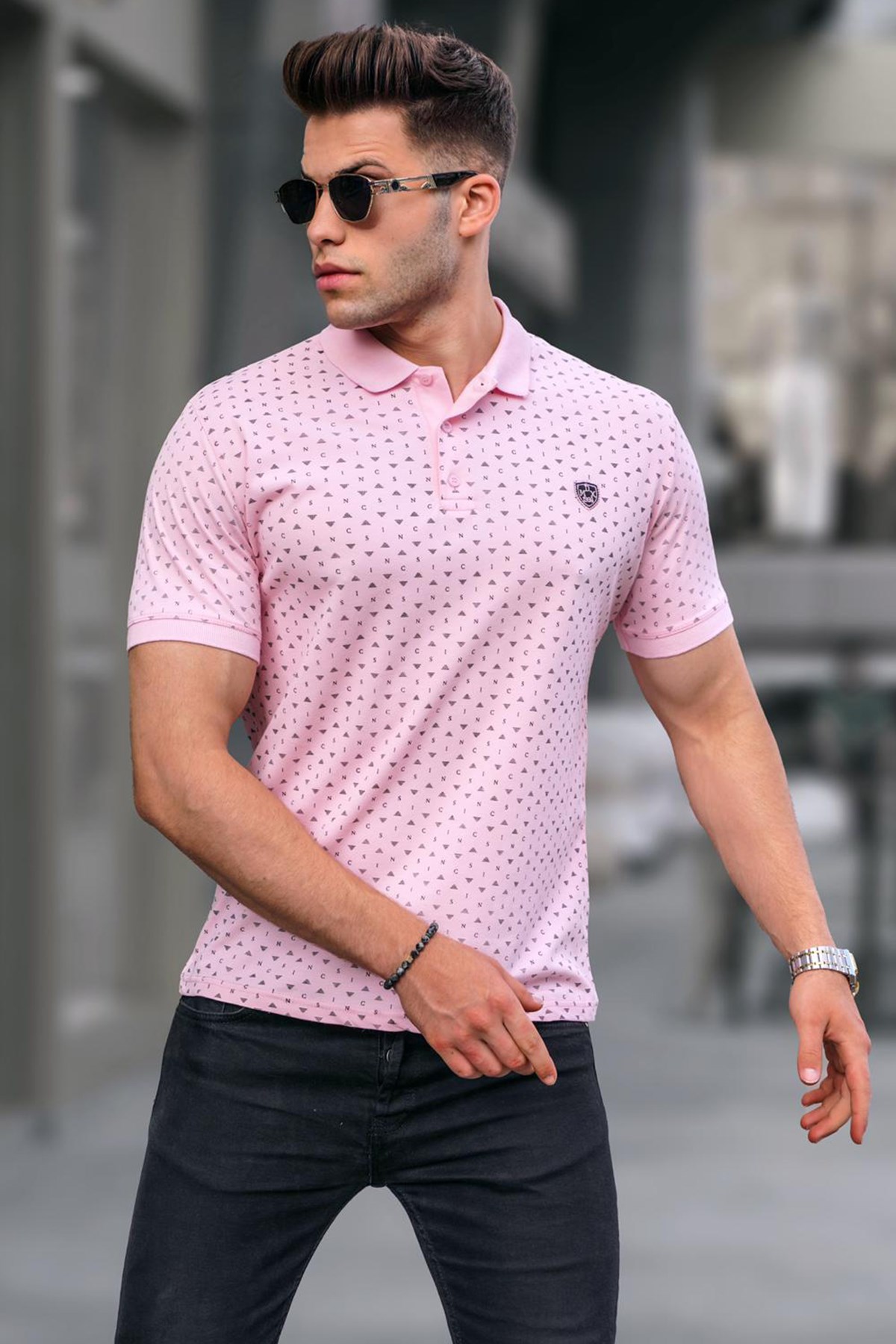 Men Designed Pink Polo T-Shirt -- Madmext