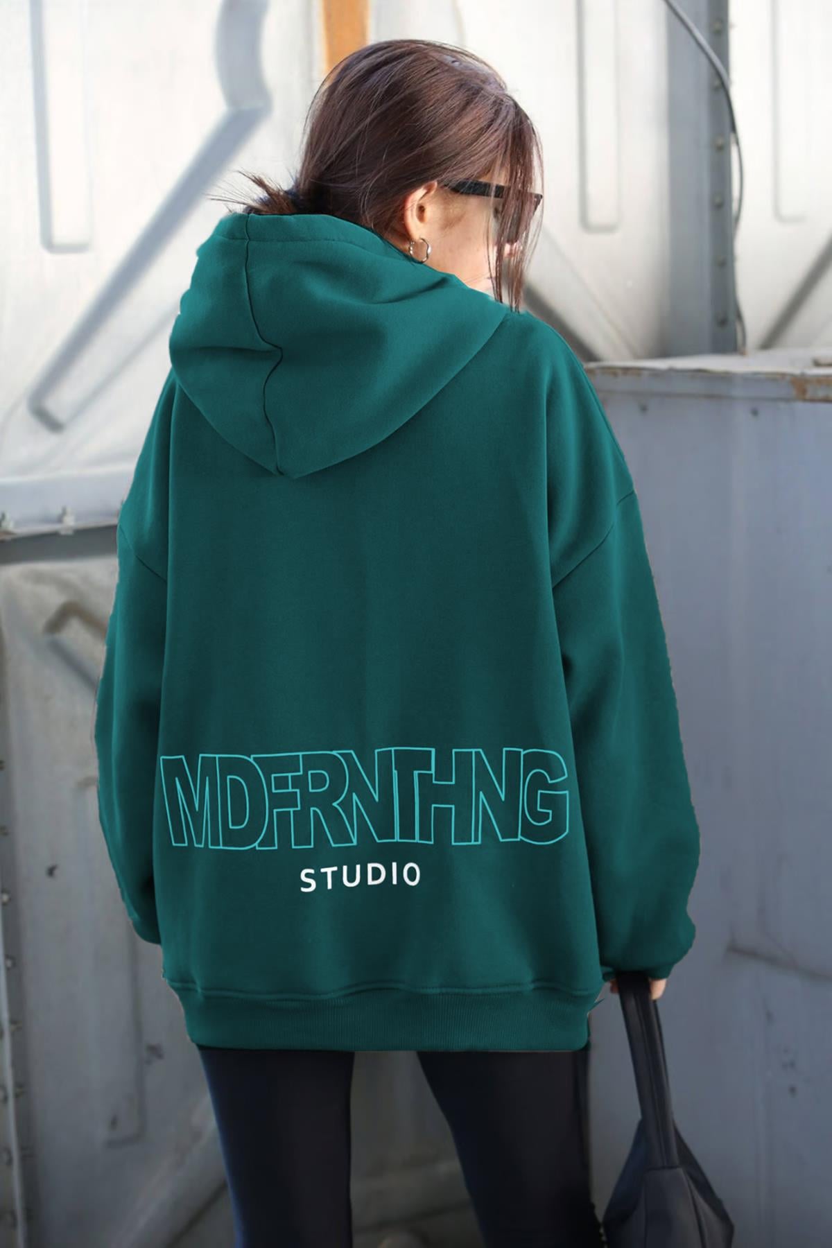 Petrol Mavi Baskılı Oversize Sweatshirt MG1287