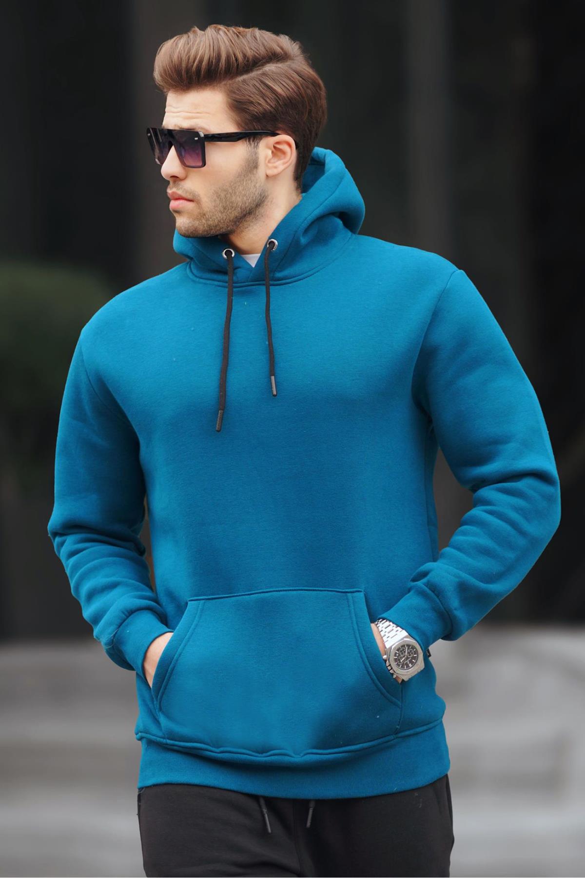 Petrol Mavisi Kamuflaj Kapüşonlu Erkek Sweatshirt 5339