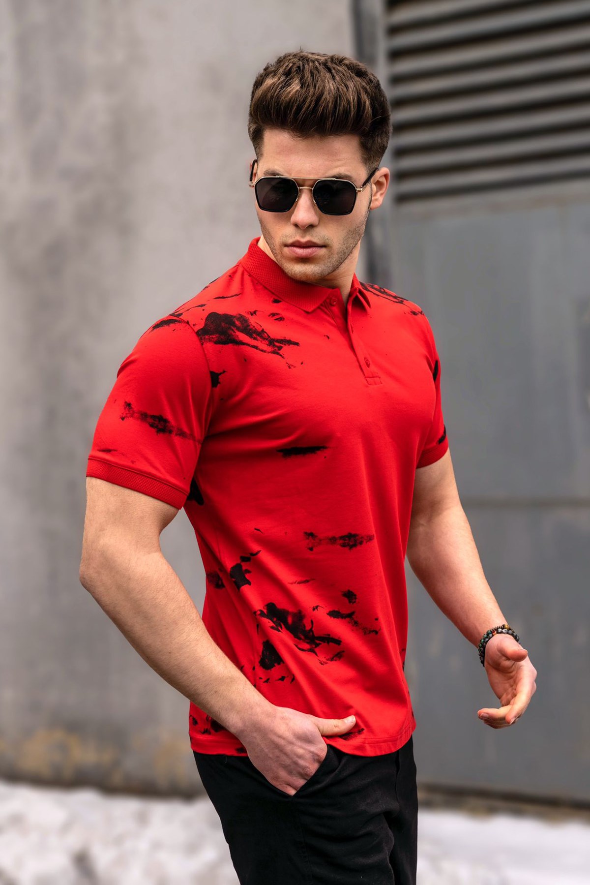 Men Designed Red Polo T-Shirt -- Madmext