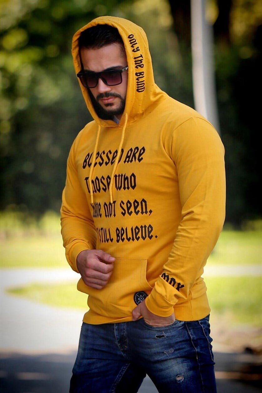 Sarı Baskılı Kapşonlu Sweatshirt 4097