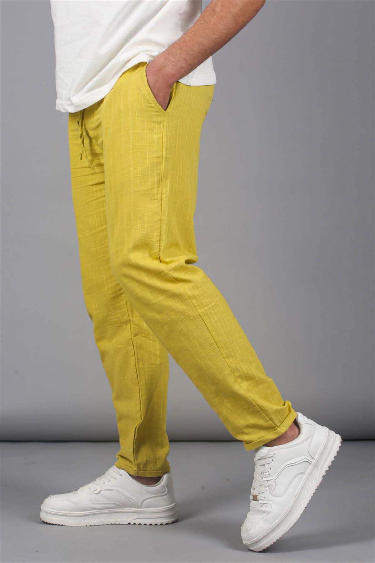 Sarı Müslin Kumaş Erkek Basic Pantolon - Madmext