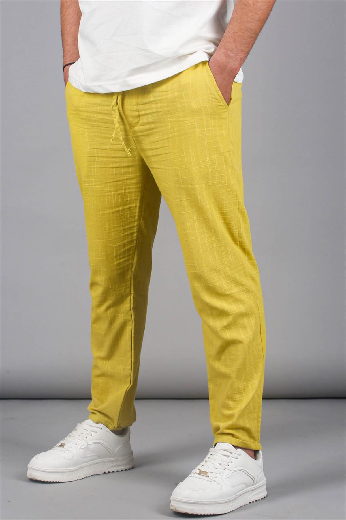 Sarı Müslin Kumaş Erkek Basic Pantolon - Madmext