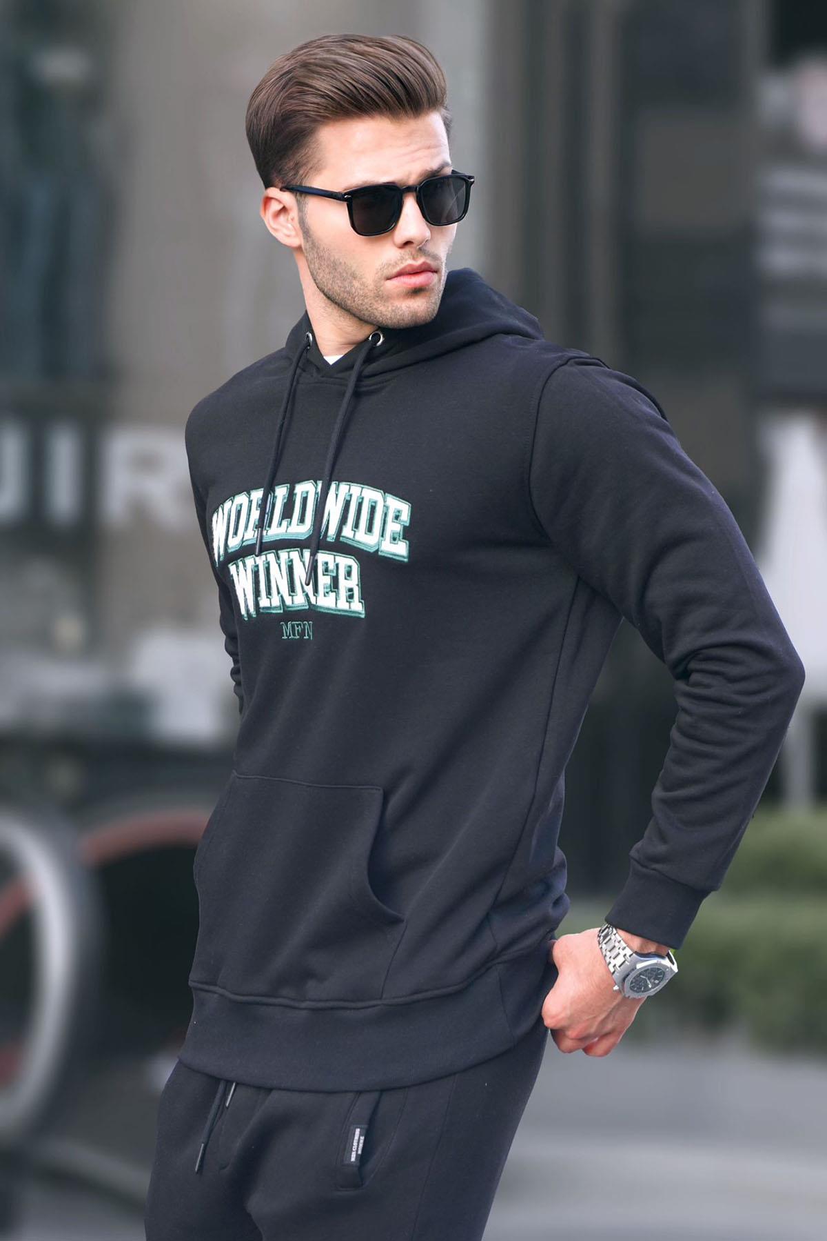 Siyah Baskılı Kapüşonlu Sweatshirt 6149