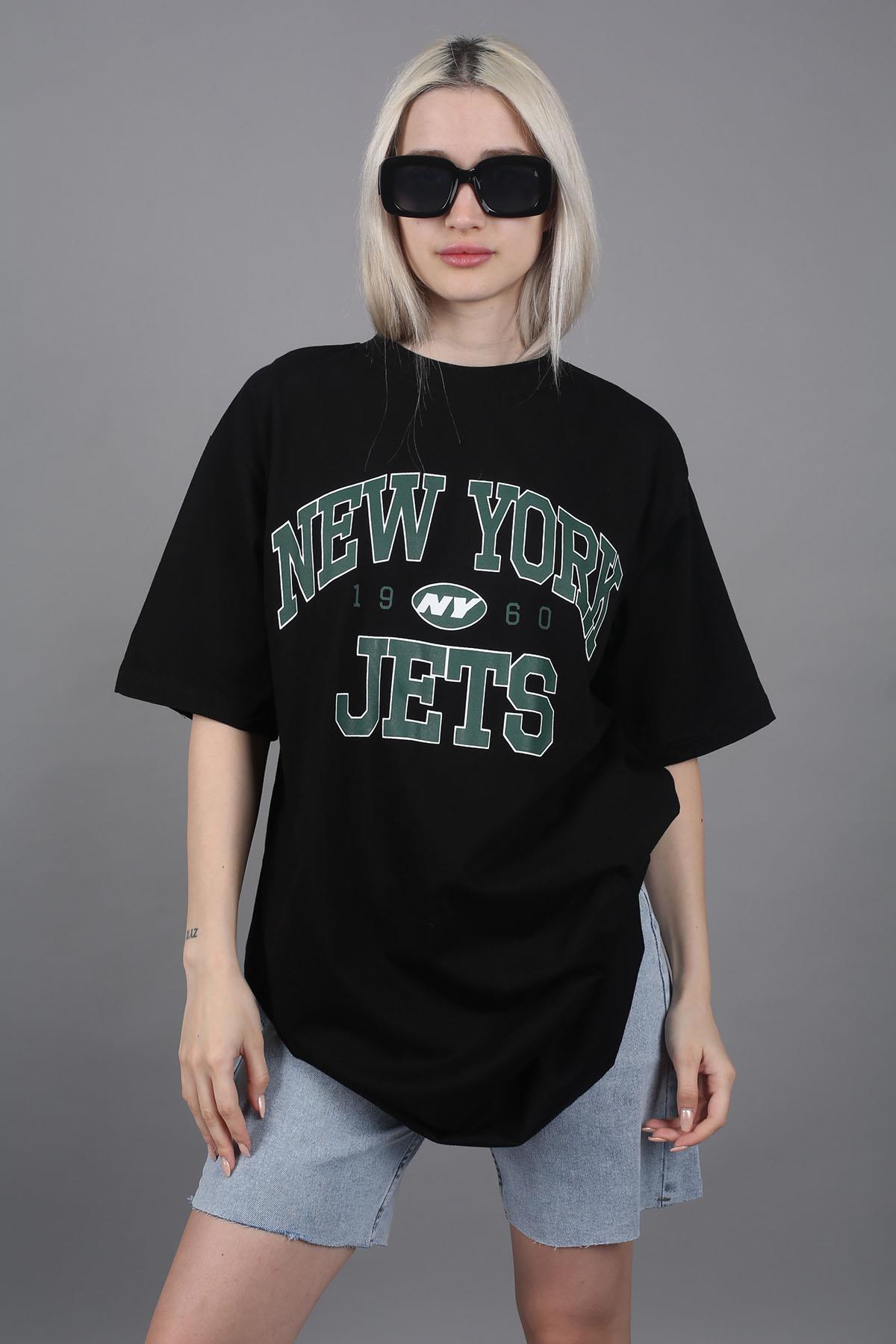 Women Printed Oversize Black T-Shirt MG1226