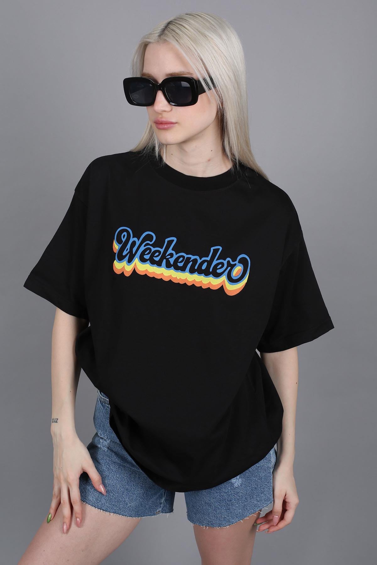 Women Printed Oversize Black T-Shirt