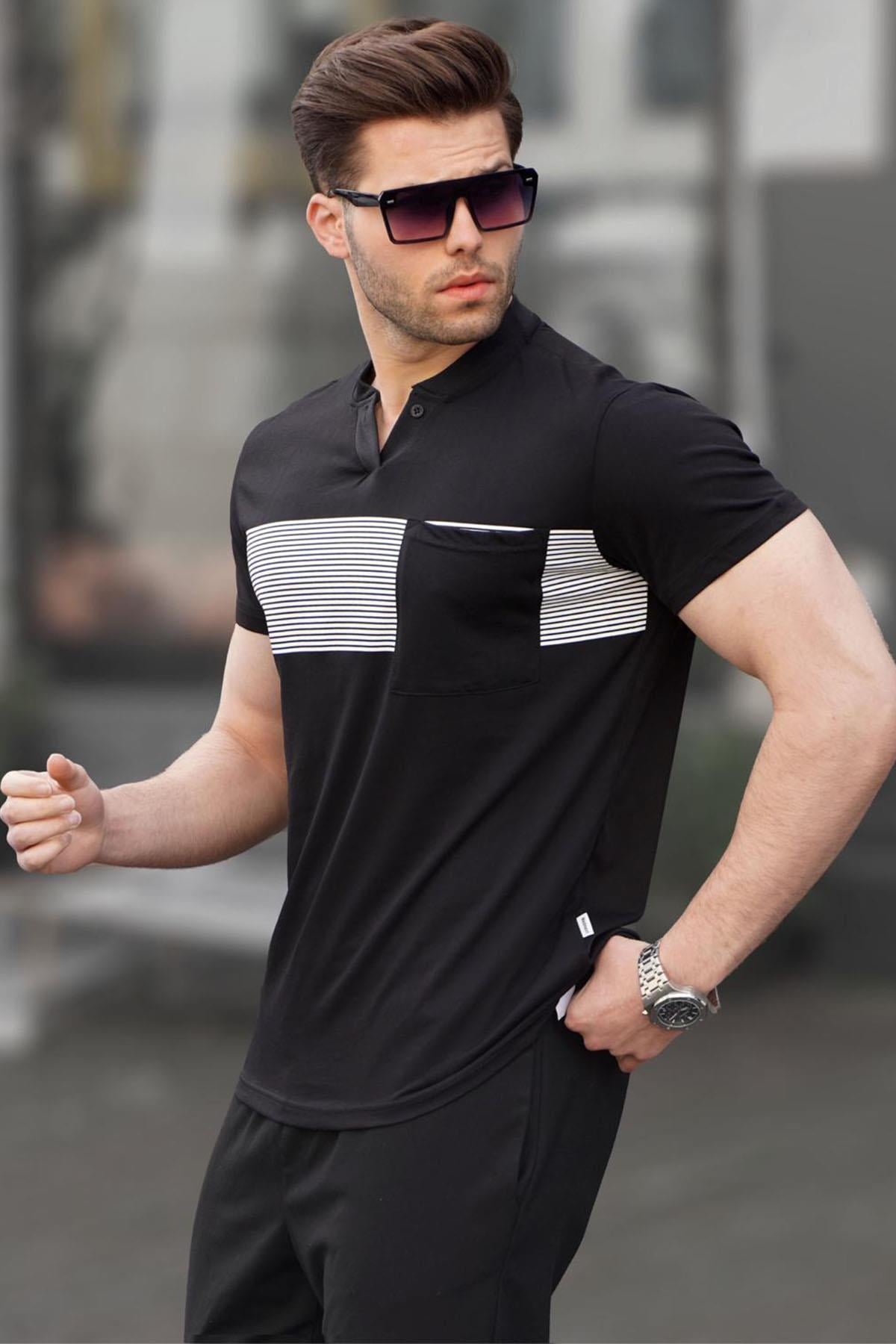 Siyah Cep Detaylı Regular Fit Erkek Tişört 6094