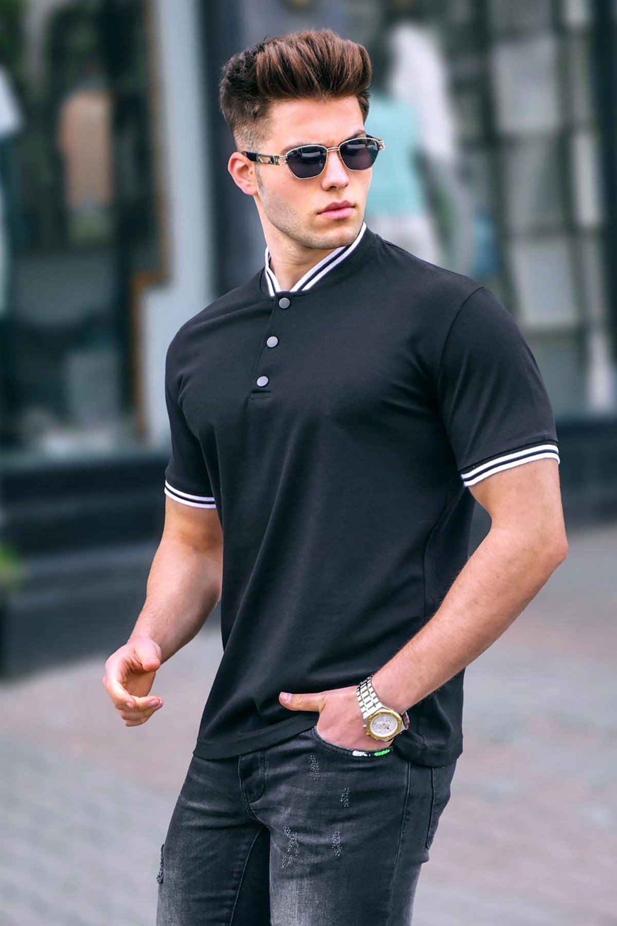 Men Black Polo T-Shirt -- Madmext