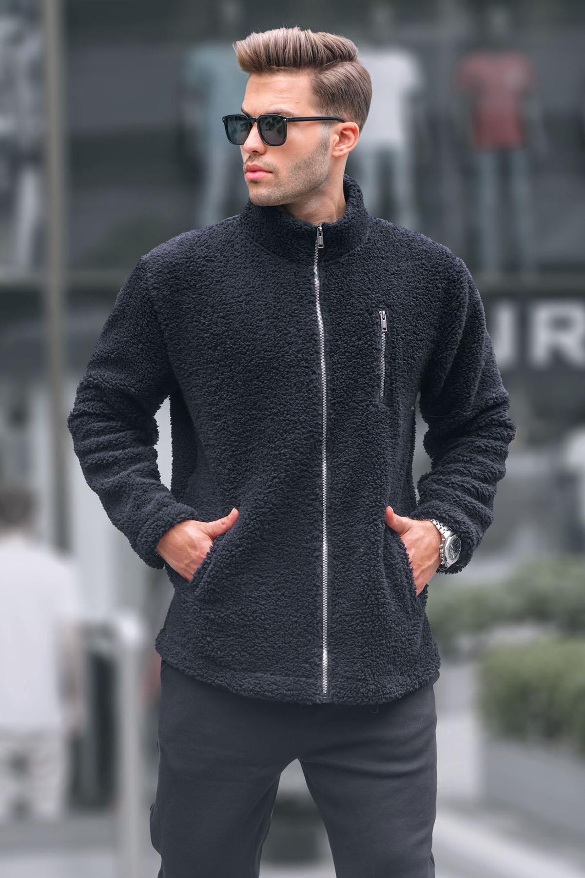 Siyah Fermuarlı Peluş Sweatshirt 6152