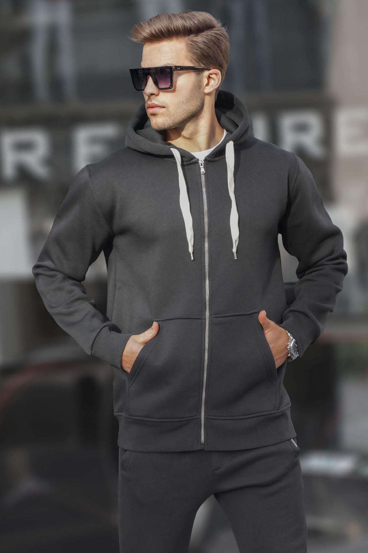 Siyah Kapüşonlu Regular Fit Erkek Sweatshirt 6140