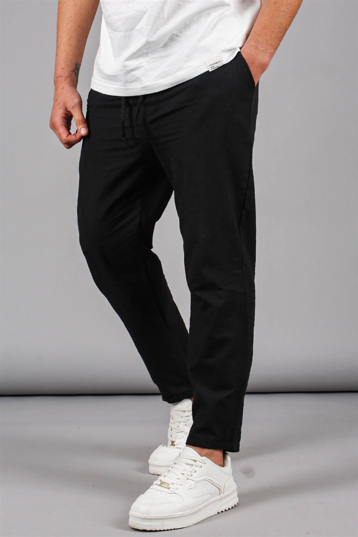 Siyah Müslin Kumaş Erkek Basic Pantolon - Madmext
