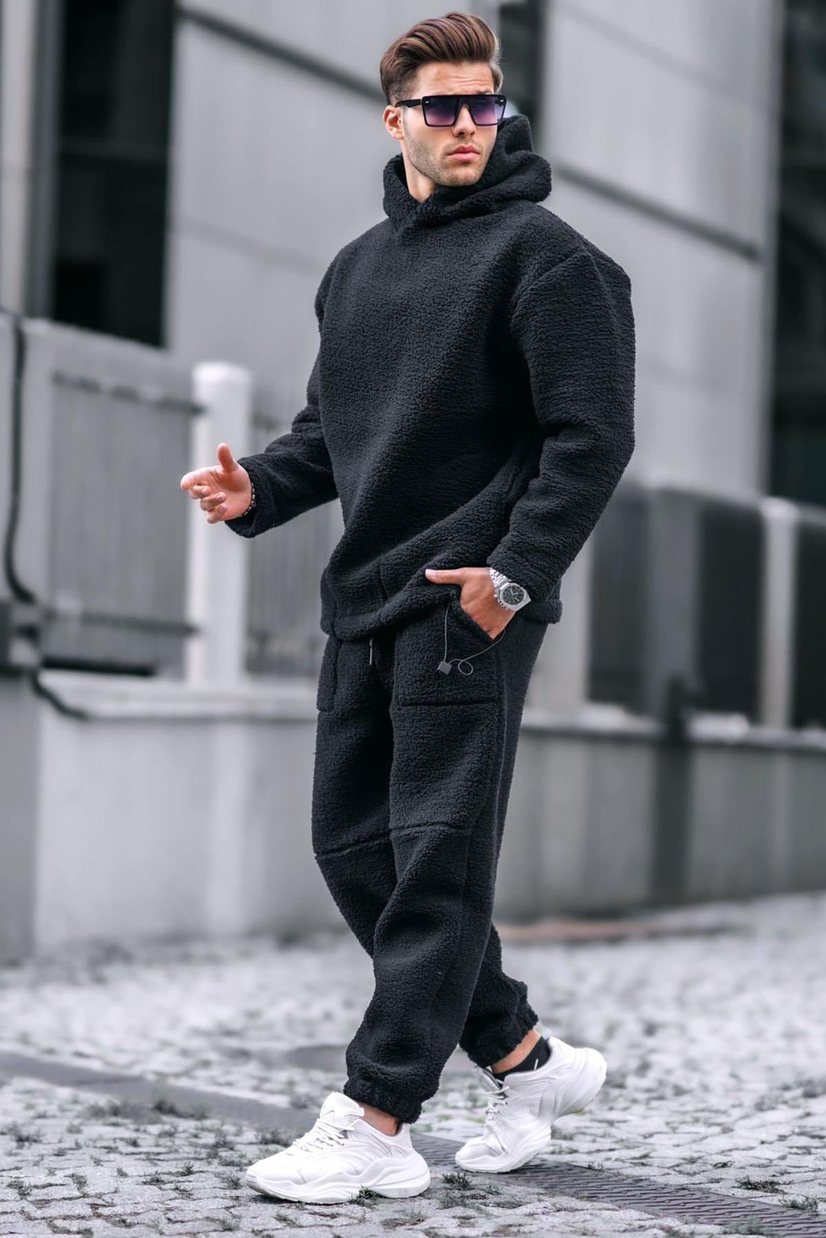 Siyah Oversize Peluş Eşofman Takımı 5930