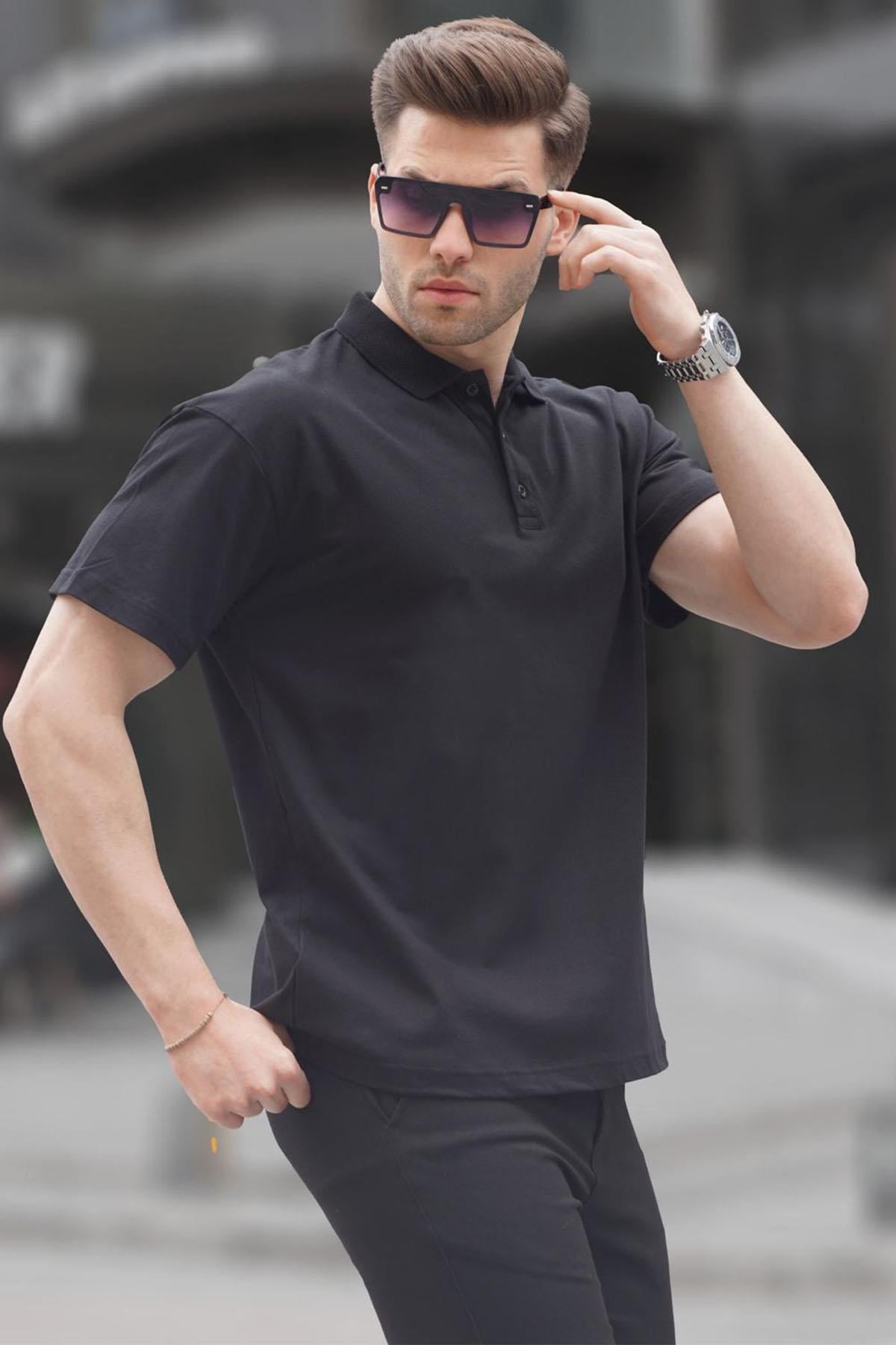 Siyah Polo Yaka Basic Erkek Tişört 6126