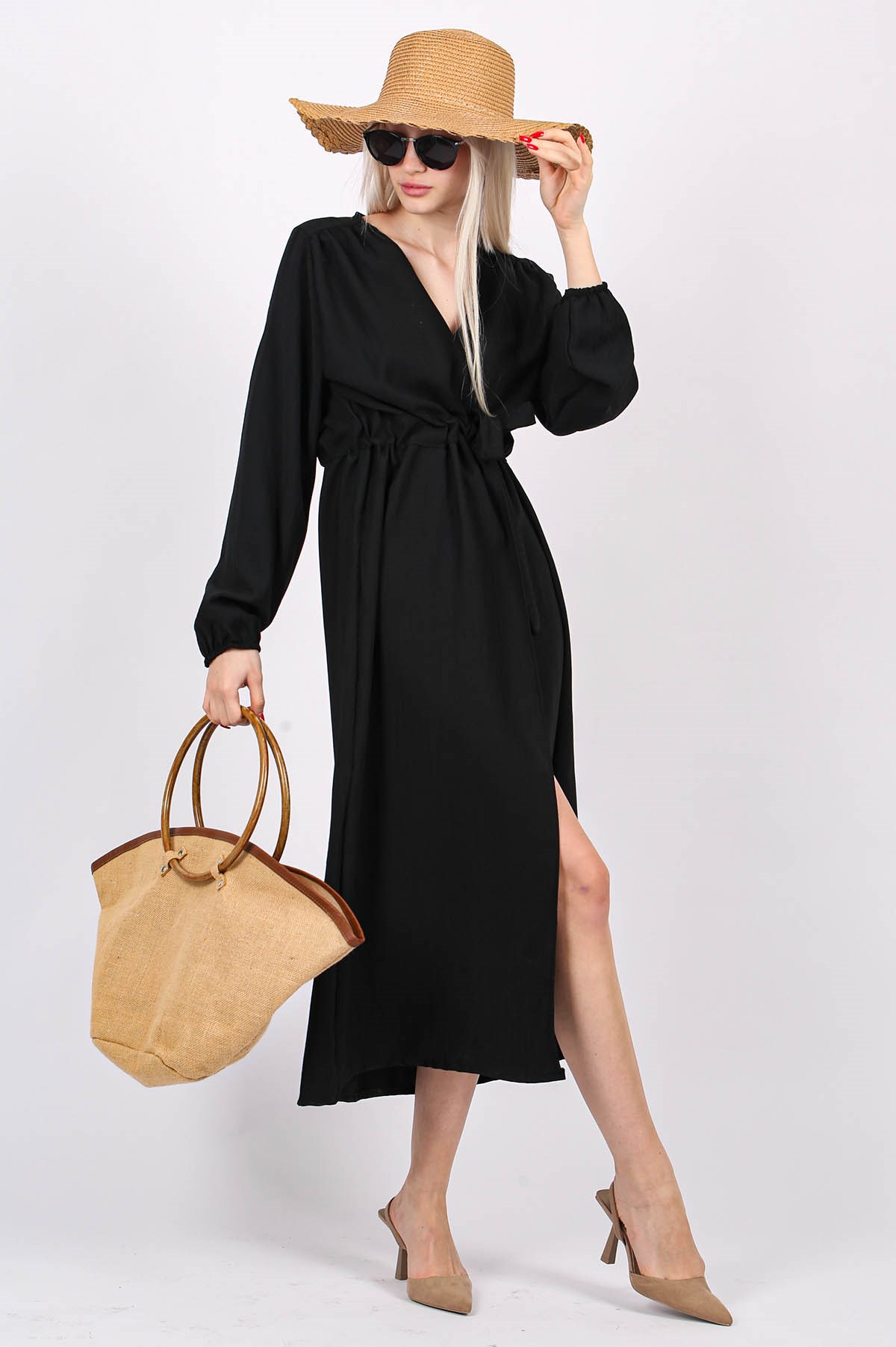 Siyah Uzun Pareo Kadın Elbise - Madmext