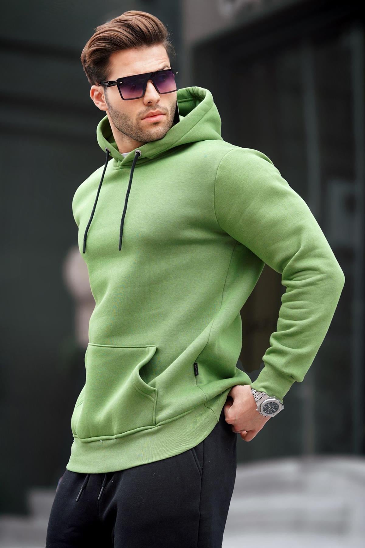 Yeşil Kamuflaj Kapüşonlu Erkek Sweatshirt 5339