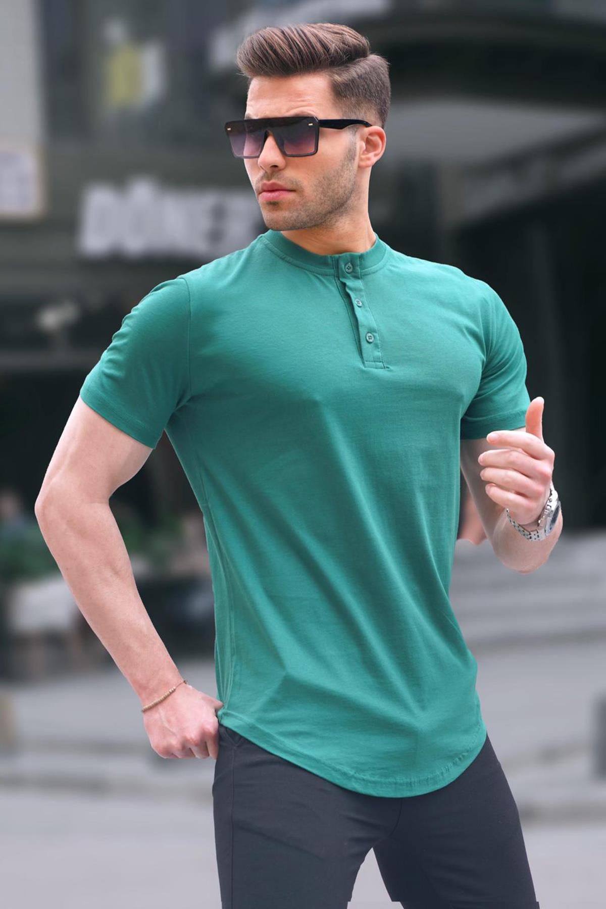 Yeşil Polo Yaka Basic Erkek Tişört