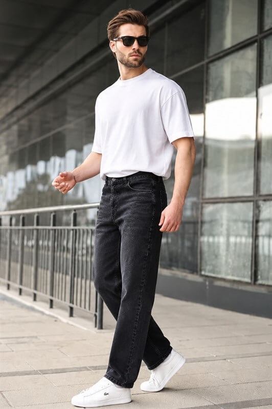 Siyah Erkek Yıkamalı Baggy Jean 7216 - Madmext