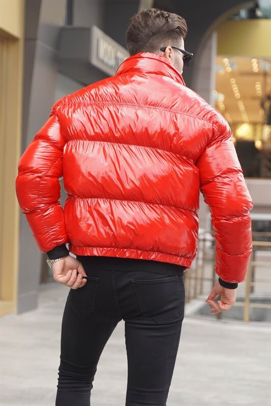 Red Shiny Basic Puffer Jacket Madmext