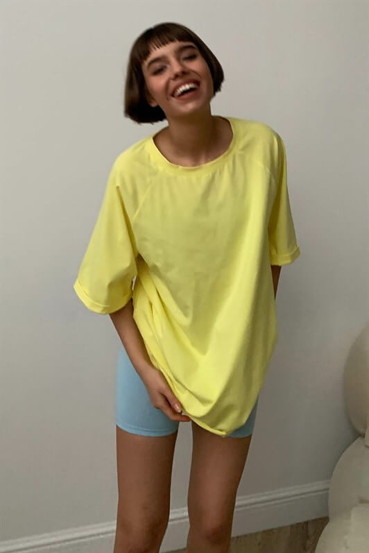 Mad Girls Sarı Oversize Tişört MG1354