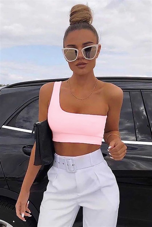 Mad Girls Pink One Shoulder Strappy Body MG325