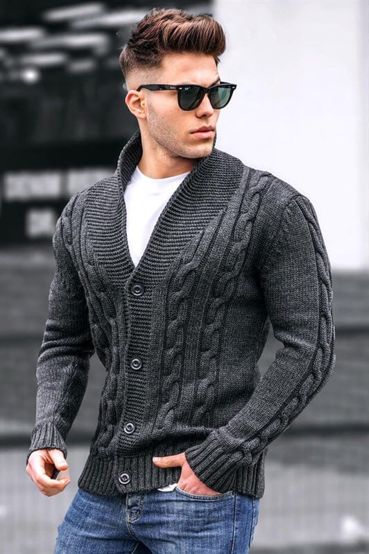 Madmext Men Knitted Anthracite Cardigan 9053