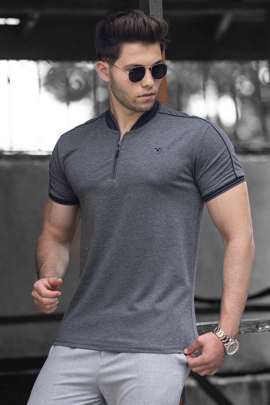 Madmext Grey Polo Shirt for Men 9281