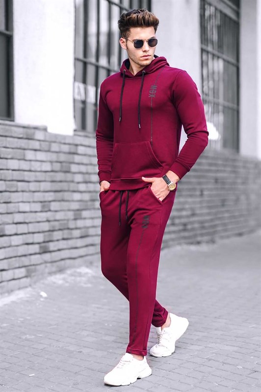 Madmext Claret Red Hooded Men Tracksuit Set 4680
