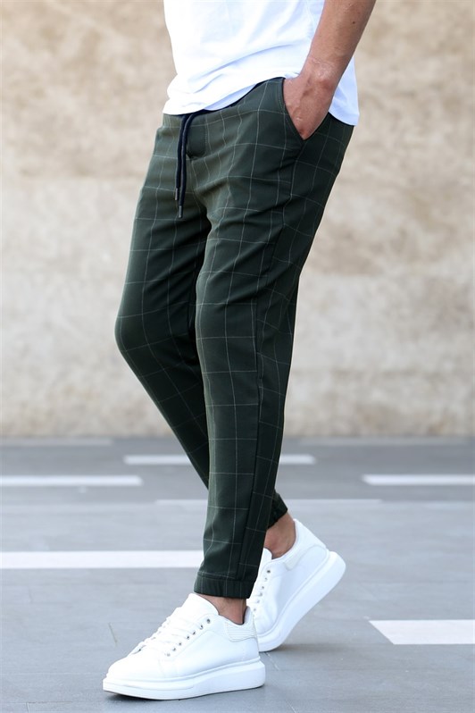 Madmext Khaki Checked Trousers  Mad4081