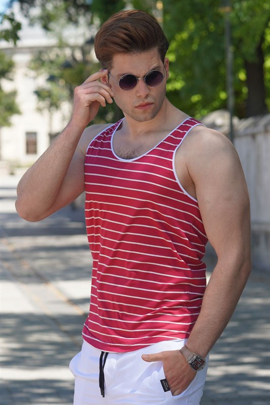 Madmext Red Striped T-shirt for Men 2571